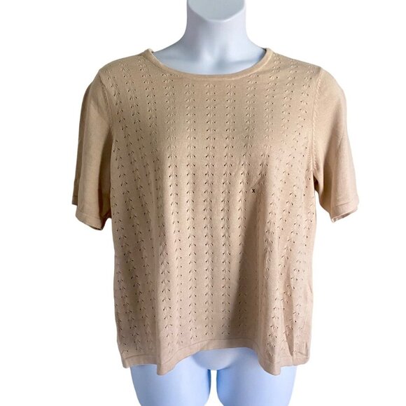 August Max Woman Short Sleeve Cotton Knit Top Beige Size 1X NEW NWT - Picture 2 of 6